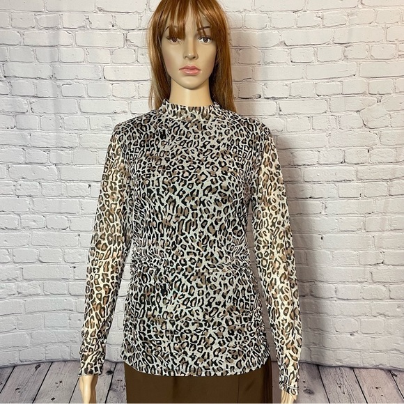 Adrianna Papell Tops - NWT New $69 Adrianna Papell Animal Print Turtleneck Mesh Long Sleeve Top Size L